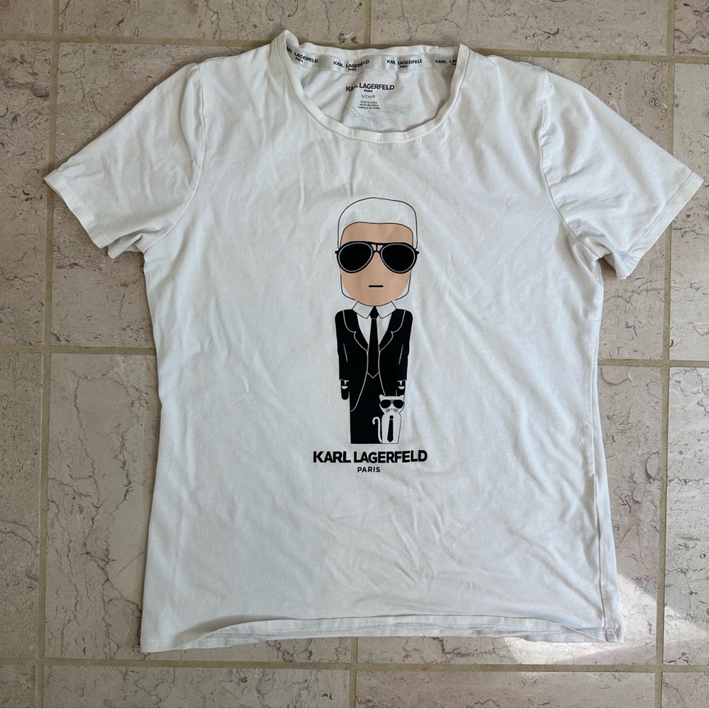 Karl Lagerfeld and Cat T Shirt White Size Small